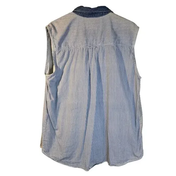 Bill Blass Women 2X Blue/White Striped Sleeveless Top with Embroidery [0275] - Picture 3 of 8